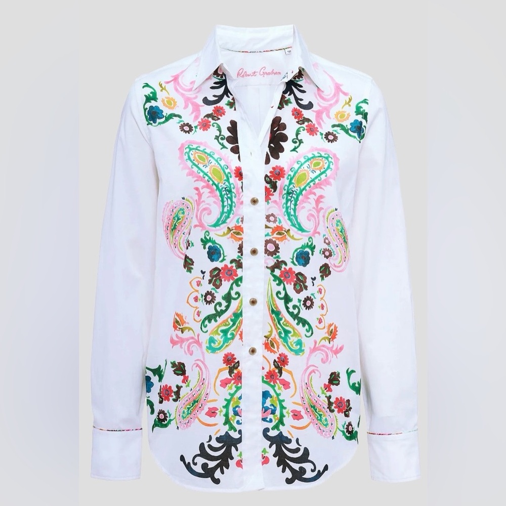 Robert Graham Carry Woven Floral Embroidered Shirt with Red and Green Accents
